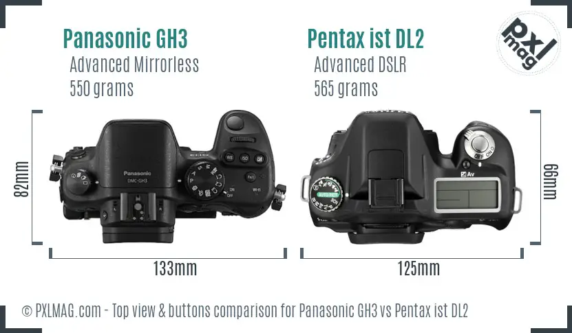 Panasonic GH3 vs Pentax ist DL2 top view buttons comparison