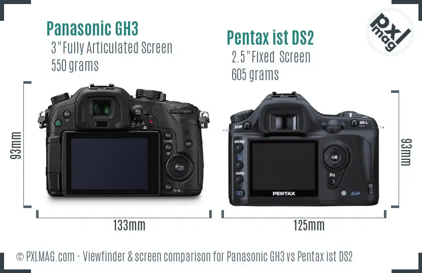 Panasonic GH3 vs Pentax ist DS2 Screen and Viewfinder comparison