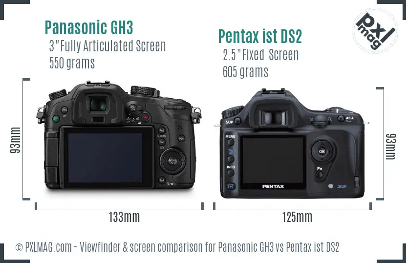 Panasonic GH3 vs Pentax ist DS2 Screen and Viewfinder comparison Panasonic GH3 vs Pentax ist DS2 Screen and Viewfinder comparison
