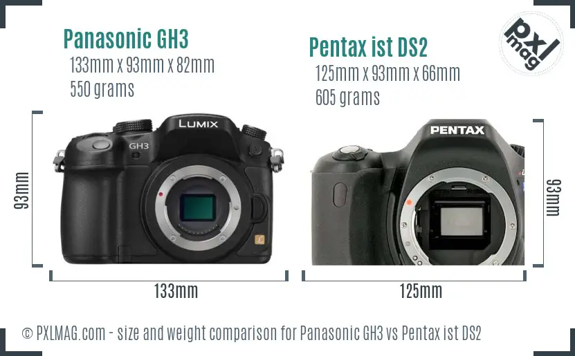 Panasonic GH3 vs Pentax ist DS2 size comparison