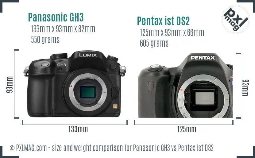 Panasonic GH3 vs Pentax ist DS2 size comparison Panasonic GH3 vs Pentax ist DS2 size comparison