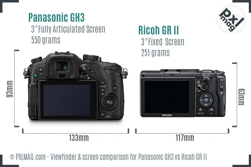 Panasonic GH3 vs Ricoh GR II Screen and Viewfinder comparison Panasonic GH3 vs Ricoh GR II Screen and Viewfinder comparison