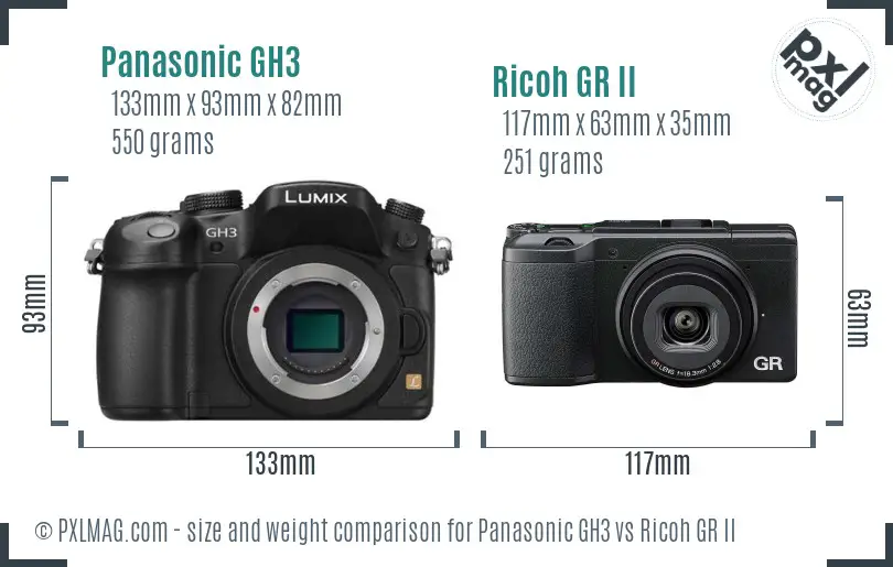 Panasonic GH3 vs Ricoh GR II size comparison Panasonic GH3 vs Ricoh GR II size comparison