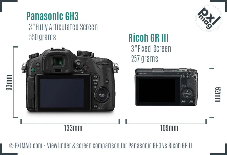 Panasonic GH3 vs Ricoh GR III Screen and Viewfinder comparison