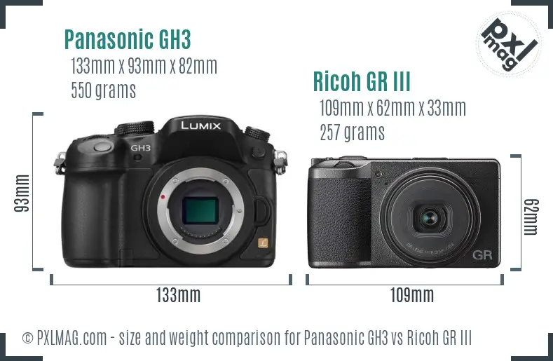 Panasonic GH3 vs Ricoh GR III size comparison