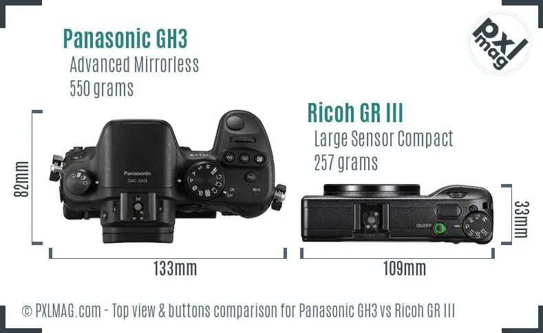 Panasonic GH3 vs Ricoh GR III top view buttons comparison