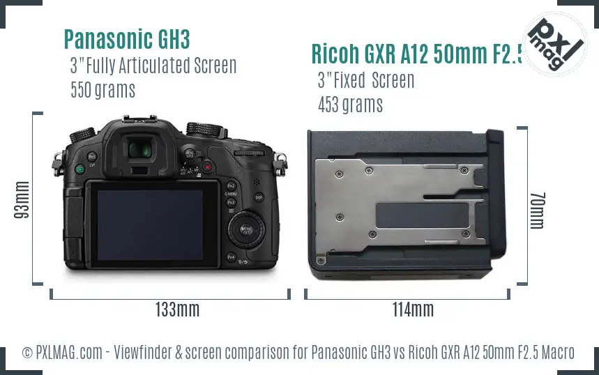 Panasonic GH3 vs Ricoh GXR A12 50mm F2.5 Macro Screen and Viewfinder comparison