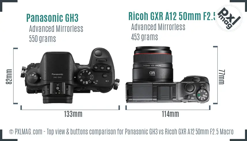 Panasonic GH3 vs Ricoh GXR A12 50mm F2.5 Macro top view buttons comparison