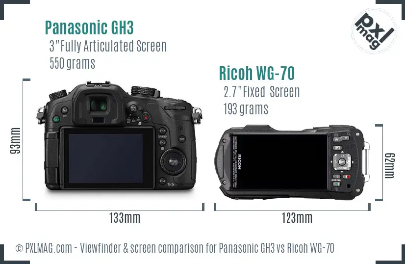 Panasonic GH3 vs Ricoh WG-70 Screen and Viewfinder comparison Panasonic GH3 vs Ricoh WG-70 Screen and Viewfinder comparison