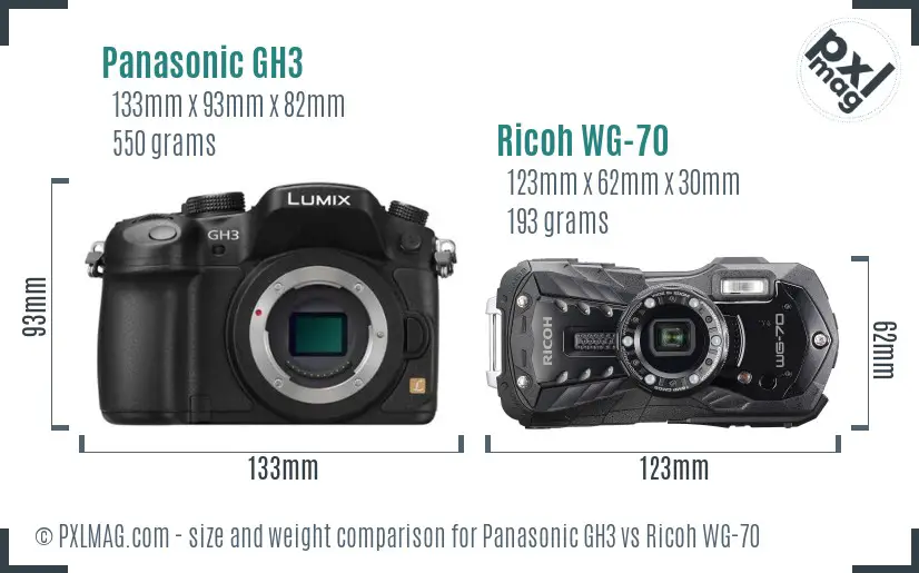 Panasonic GH3 vs Ricoh WG-70 size comparison Panasonic GH3 vs Ricoh WG-70 size comparison