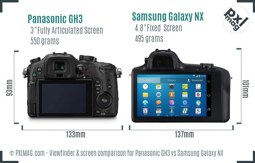 Panasonic GH3 vs Samsung Galaxy NX Screen and Viewfinder comparison
