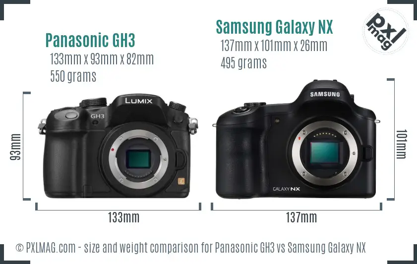Panasonic GH3 vs Samsung Galaxy NX size comparison