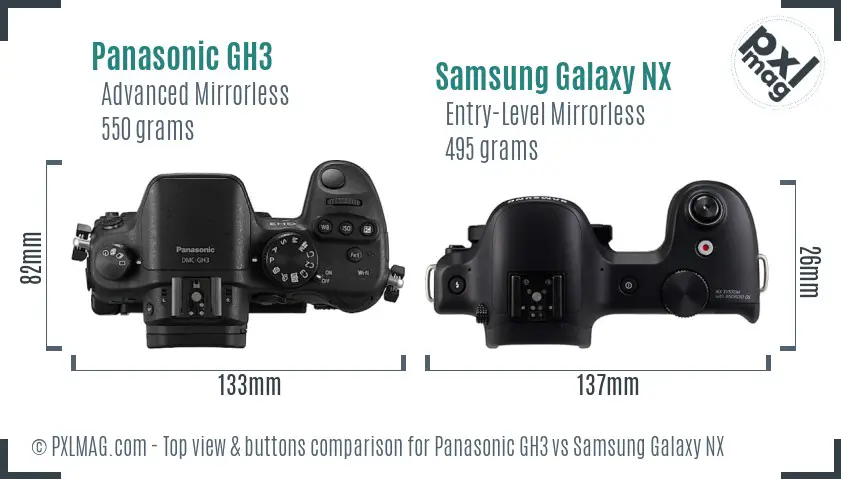 Panasonic GH3 vs Samsung Galaxy NX top view buttons comparison
