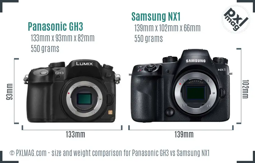 Panasonic GH3 vs Samsung NX1 size comparison