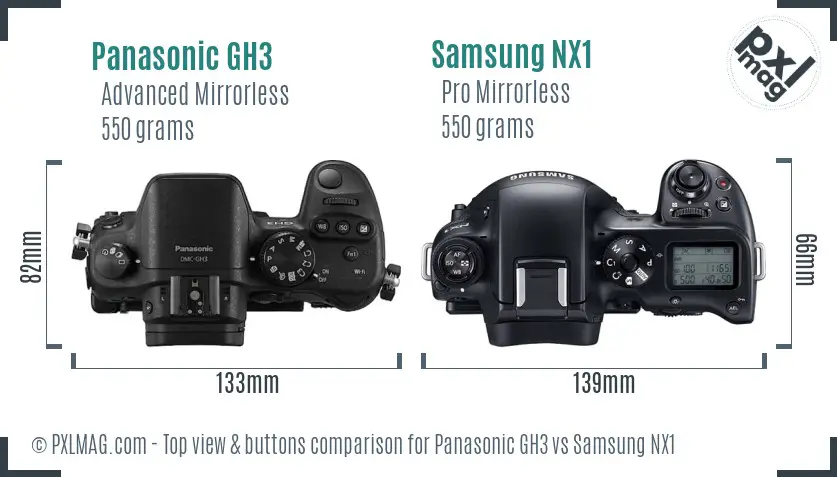 Panasonic GH3 vs Samsung NX1 top view buttons comparison