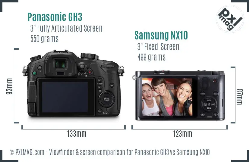 Panasonic GH3 vs Samsung NX10 Screen and Viewfinder comparison