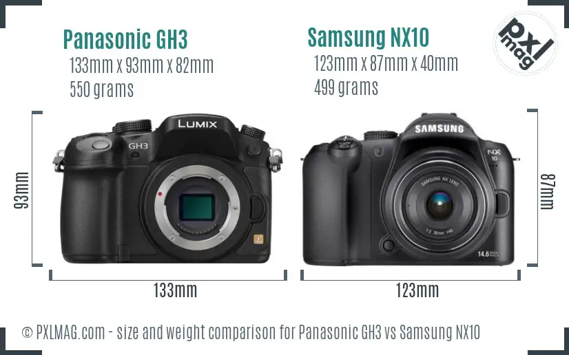 Panasonic GH3 vs Samsung NX10 size comparison