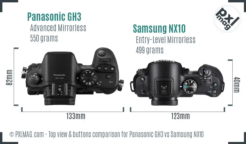 Panasonic GH3 vs Samsung NX10 top view buttons comparison