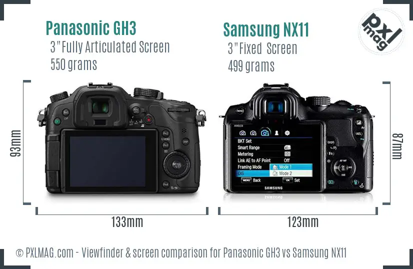 Panasonic GH3 vs Samsung NX11 Screen and Viewfinder comparison