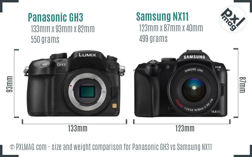 Panasonic GH3 vs Samsung NX11 size comparison