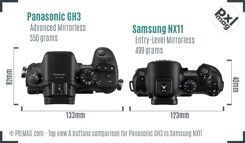 Panasonic GH3 vs Samsung NX11 top view buttons comparison