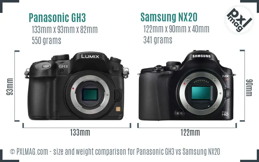 Panasonic GH3 vs Samsung NX20 size comparison
