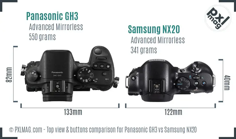 Panasonic GH3 vs Samsung NX20 top view buttons comparison