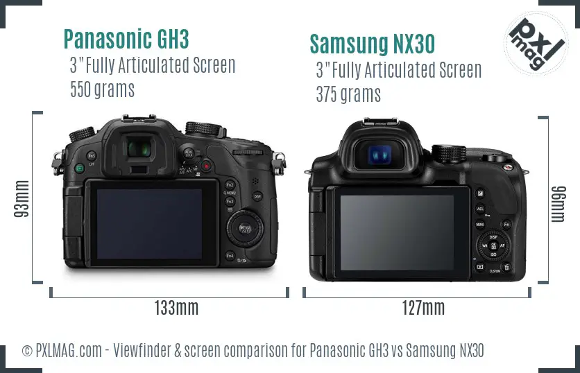 Panasonic GH3 vs Samsung NX30 Screen and Viewfinder comparison