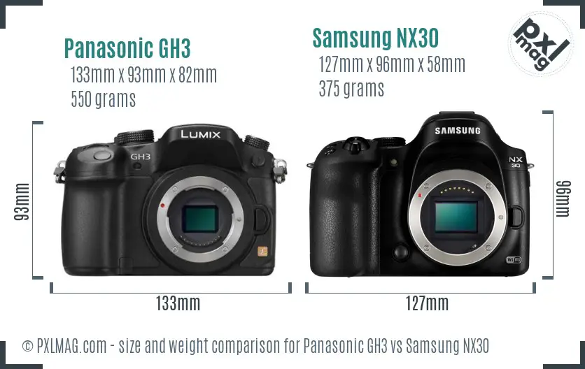 Panasonic GH3 vs Samsung NX30 size comparison