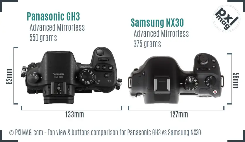 Panasonic GH3 vs Samsung NX30 top view buttons comparison