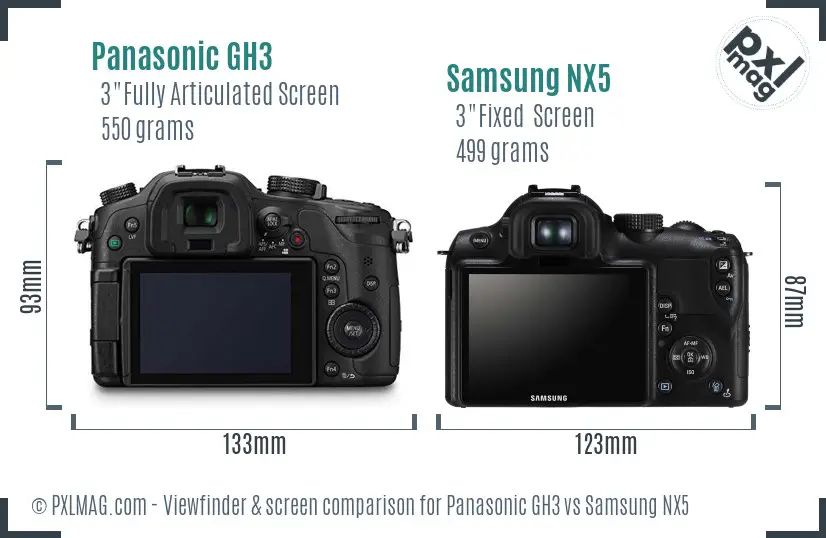 Panasonic GH3 vs Samsung NX5 Screen and Viewfinder comparison