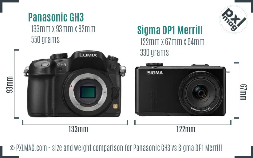 Panasonic GH3 vs Sigma DP1 Merrill size comparison