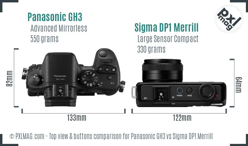 Panasonic GH3 vs Sigma DP1 Merrill top view buttons comparison