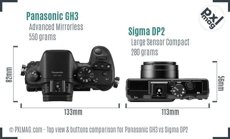 Panasonic GH3 vs Sigma DP2 top view buttons comparison
