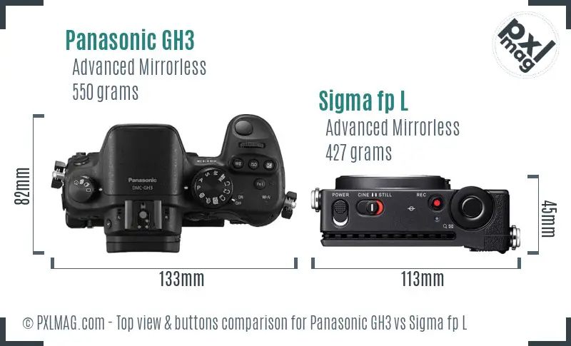 Panasonic GH3 vs Sigma fp L top view buttons comparison