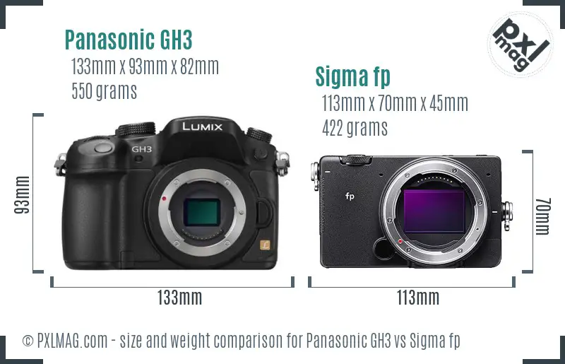 Panasonic GH3 vs Sigma fp size comparison