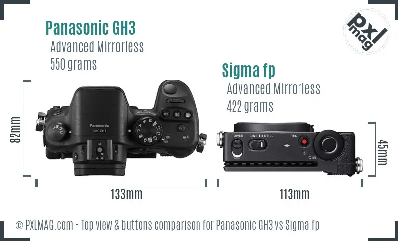 Panasonic GH3 vs Sigma fp top view buttons comparison