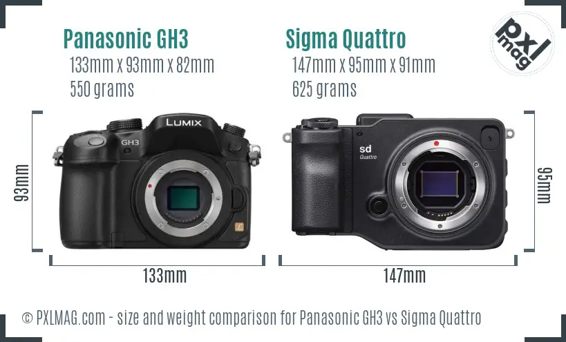 Panasonic GH3 vs Sigma Quattro size comparison