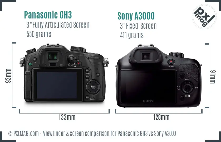 Panasonic GH3 vs Sony A3000 Screen and Viewfinder comparison