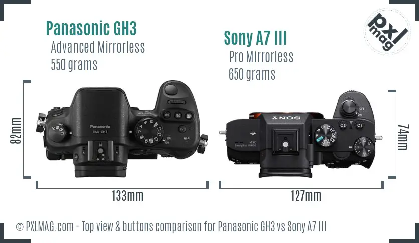 Panasonic GH3 vs Sony A7 III top view buttons comparison