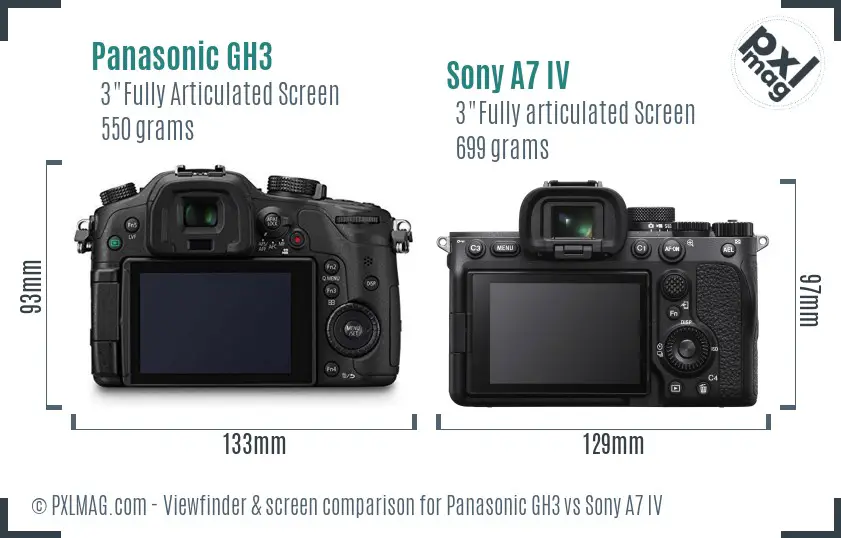 Panasonic GH3 vs Sony A7 IV Screen and Viewfinder comparison