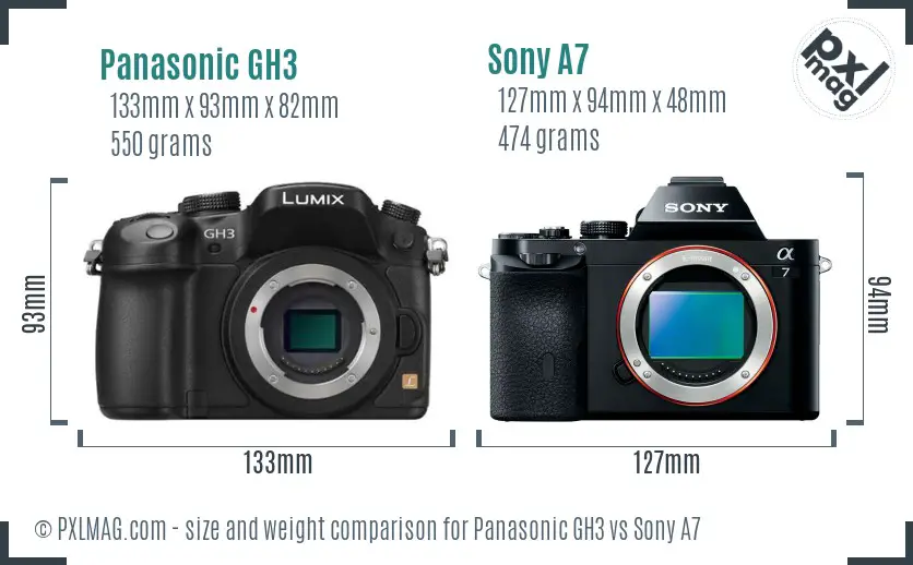 Panasonic GH3 vs Sony A7 size comparison