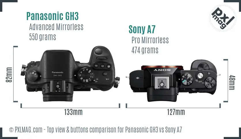 Panasonic GH3 vs Sony A7 top view buttons comparison