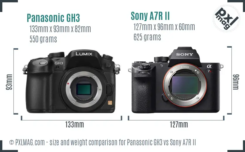 Panasonic GH3 vs Sony A7R II size comparison
