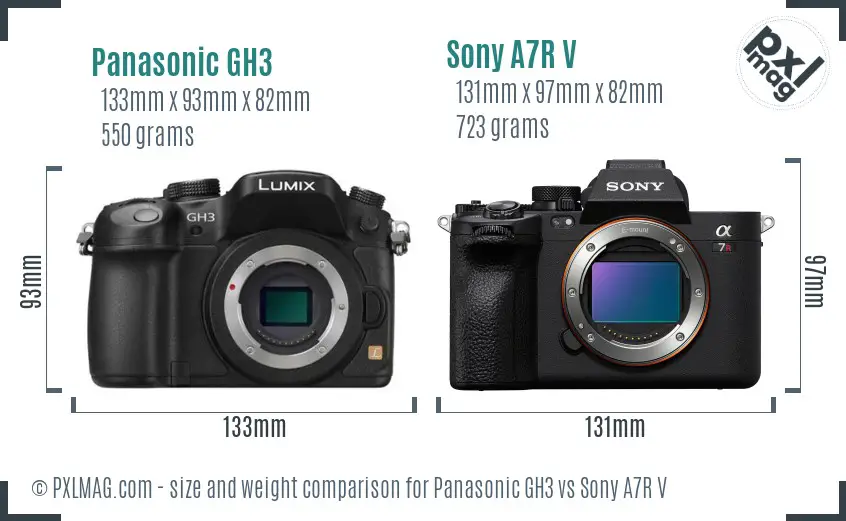 Panasonic GH3 vs Sony A7R V size comparison