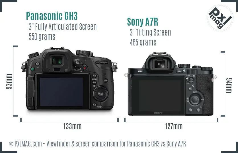Panasonic GH3 vs Sony A7R Screen and Viewfinder comparison