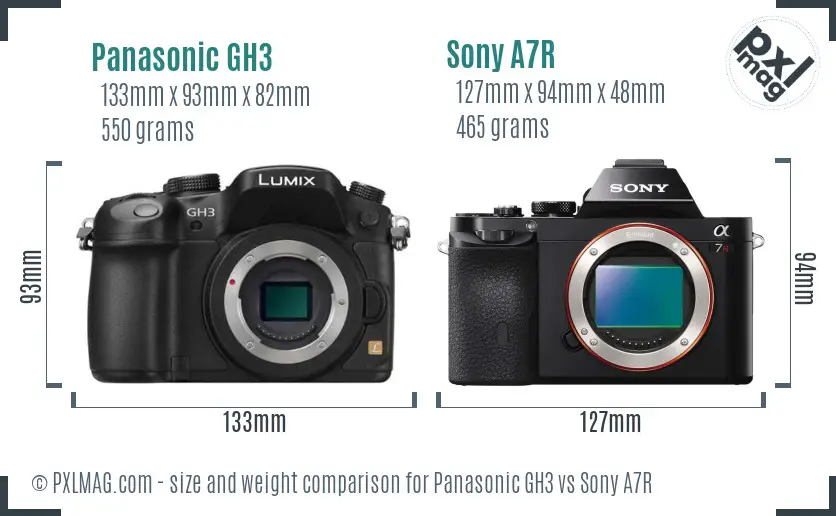 Panasonic GH3 vs Sony A7R size comparison