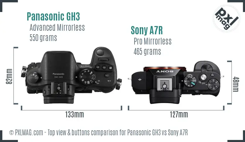 Panasonic GH3 vs Sony A7R top view buttons comparison