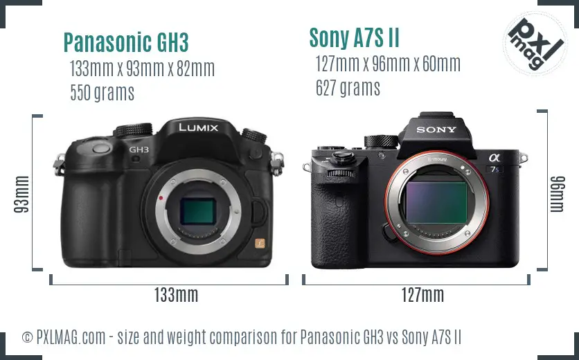 Panasonic GH3 vs Sony A7S II size comparison