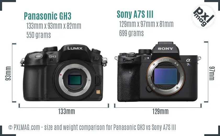Panasonic GH3 vs Sony A7S III size comparison
